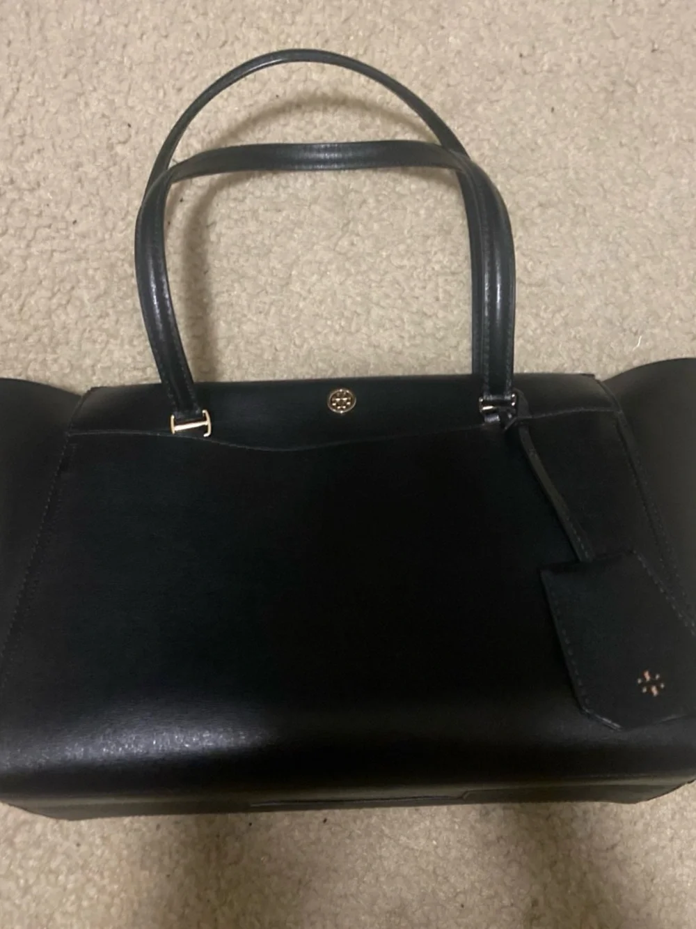 brand new Tory Burch Black Exterior with Beige Interior Leather Tote